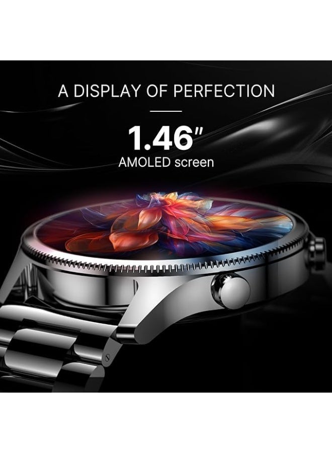 Noise Maker ساعة هالو بلس الذكية المعدنية، 1.46' AMOLED، أحزمة من الفولاذ المقاوم للصدأ، مكالمات بلوتوث، أكثر من 100 واجهة ساعة، أكثر من 100 وضع رياضي، متعقب صحي متعدد، مقاومة للماء والغبار (أسود إلكترا) - Image 3